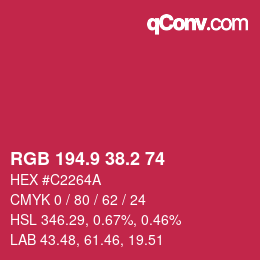 カラーコード: RGB 194.9 38.2 74 | qconv.com