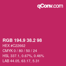 カラーコード: RGB 194.9 38.2 98 | qconv.com