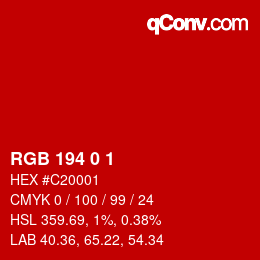 Color code: RGB 194 0 1 | qconv.com