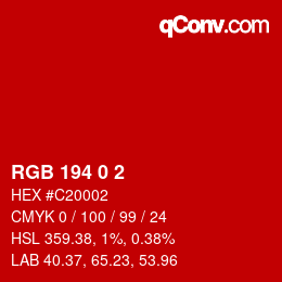 カラーコード: RGB 194 0 2 | qconv.com