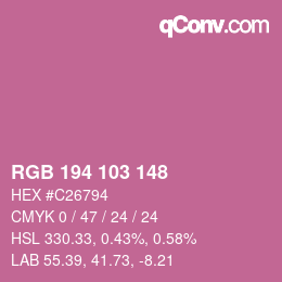 カラーコード: RGB 194 103 148 | qconv.com