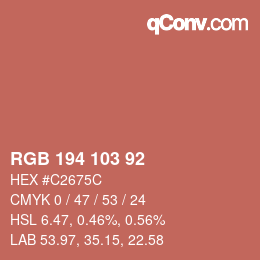 Color code: RGB 194 103 92 | qconv.com