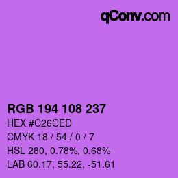Color code: RGB 194 108 237 | qconv.com
