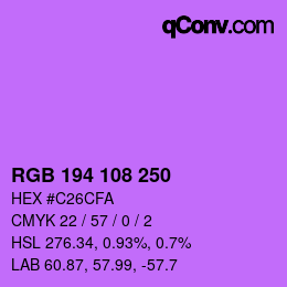 Color code: RGB 194 108 250 | qconv.com