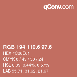 カラーコード: RGB 194 110.6 97.6 | qconv.com