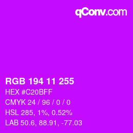 Color code: RGB 194 11 255 | qconv.com
