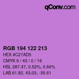 カラーコード: RGB 194 122 213 | qconv.com