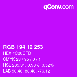 Color code: RGB 194 12 253 | qconv.com
