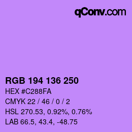 Color code: RGB 194 136 250 | qconv.com