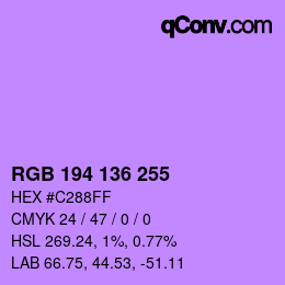 Color code: RGB 194 136 255 | qconv.com