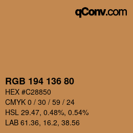 Color code: RGB 194 136 80 | qconv.com