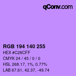 Color code: RGB 194 140 255 | qconv.com