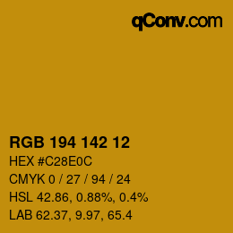 Color code: RGB 194 142 12 | qconv.com