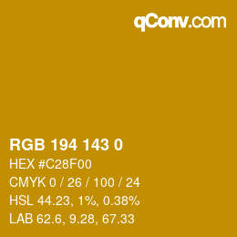 Color code: RGB 194 143 0 | qconv.com