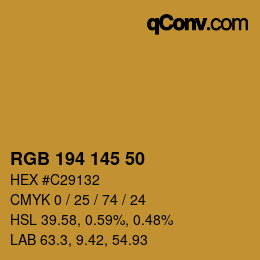 Color code: RGB 194 145 50 | qconv.com