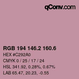 カラーコード: RGB 194 146.2 160.6 | qconv.com