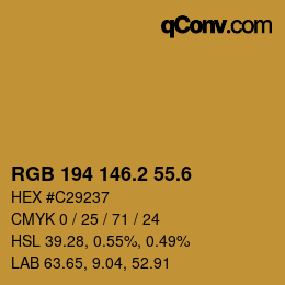 カラーコード: RGB 194 146.2 55.6 | qconv.com