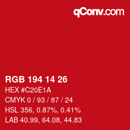 Color code: RGB 194 14 26 | qconv.com