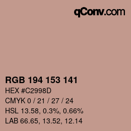 Color code: RGB 194 153 141 | qconv.com