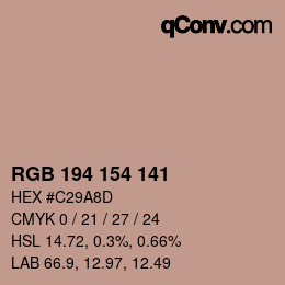 Color code: RGB 194 154 141 | qconv.com