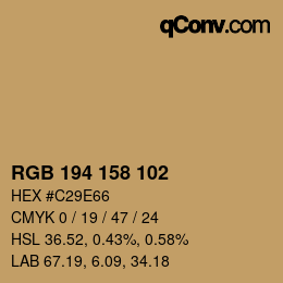 カラーコード: RGB 194 158 102 | qconv.com