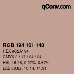 カラーコード: RGB 194 161 148 | qconv.com