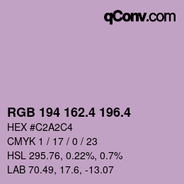 カラーコード: RGB 194 162.4 196.4 | qconv.com