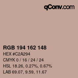 颜色代码: RGB 194 162 148 | qconv.com