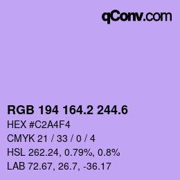 カラーコード: RGB 194 164.2 244.6 | qconv.com