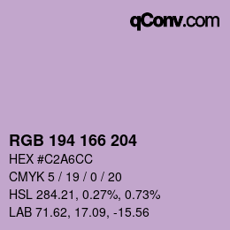 カラーコード: RGB 194 166 204 | qconv.com