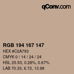 Color code: RGB 194 167 147 | qconv.com