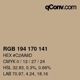 Color code: RGB 194 170 141 | qconv.com