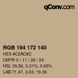 颜色代码: RGB 194 172 140 | qconv.com