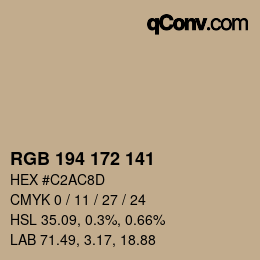 Color code: RGB 194 172 141 | qconv.com