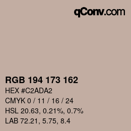 Color code: RGB 194 173 162 | qconv.com
