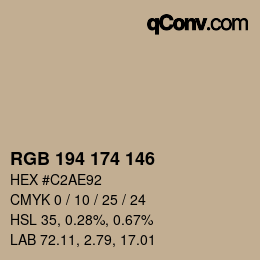 Color code: RGB 194 174 146 | qconv.com