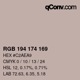 カラーコード: RGB 194 174 169 | qconv.com