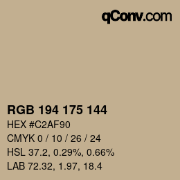 Color code: RGB 194 175 144 | qconv.com