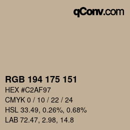 Código de color: RGB 194 175 151 | qconv.com
