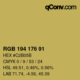 Color code: RGB 194 176 91 | qconv.com