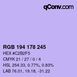 カラーコード: RGB 194 178 245 | qconv.com