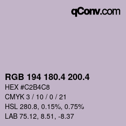 カラーコード: RGB 194 180.4 200.4 | qconv.com