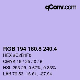 カラーコード: RGB 194 180.8 240.4 | qconv.com