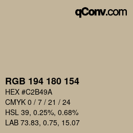 Color code: RGB 194 180 154 | qconv.com