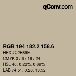 カラーコード: RGB 194 182.2 158.6 | qconv.com
