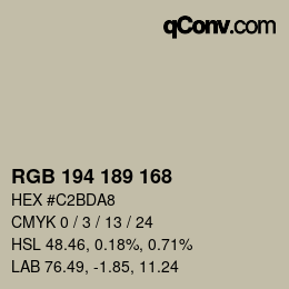 颜色代码: RGB 194 189 168 | qconv.com