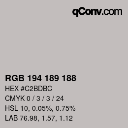 Color code: RGB 194 189 188 | qconv.com