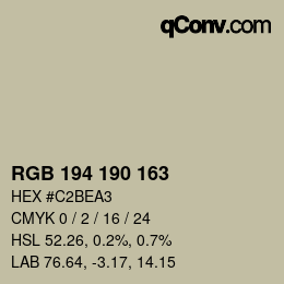 Color code: RGB 194 190 163 | qconv.com