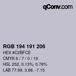 カラーコード: RGB 194 191 206 | qconv.com