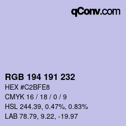 Color code: RGB 194 191 232 | qconv.com